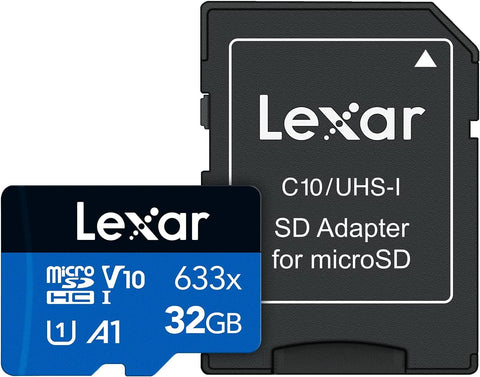 Lexar High-Performance 633x 32GB microSDHC UHS-I Card w/ SD Adapter, Up To 100MB/s Read, for Smartphones, Tablets, and Action Cameras (LSDMI32GBBNL633A)