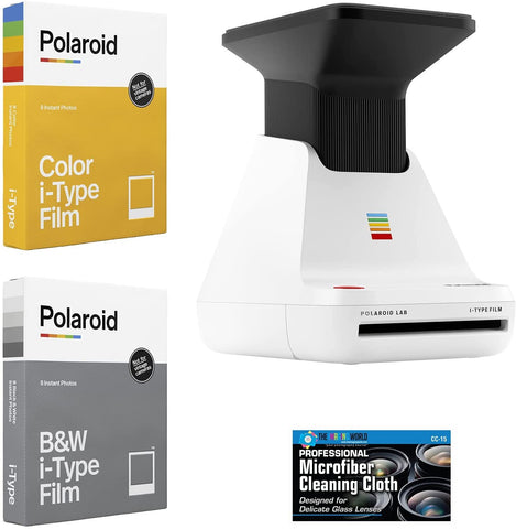 Polaroid Lab Instant Film Photo Printer + Polaroid Color Film + Polaroid Black and White Film + Microfiber Cloth