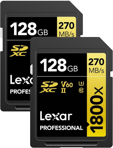 Lexar Gold Series Professional 1800x 128GB UHS-II U3 SDXC Memory Card, 2-Pack