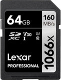 Lexar Silver Series Professional 1066x 64GB SDXC UHS-I Memory Card, 160MB/s Read, 70MB/s Write, 2-Pack