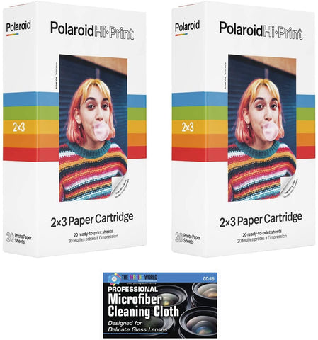 Polaroid Hi-Print 2 x 3" Paper Cartridges - 2 Pack, 40 Sheets - with MicroFiber Cleaning Cloth