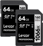 Lexar Silver Series Professional 1066x 64GB SDXC UHS-I Memory Card, 160MB/s Read, 70MB/s Write, 2-Pack