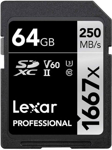 Lexar LSD64GCBNA1667 Professional SDHC/SDXC 1667x UHS-II 64GB Memory Card (3-Pack)