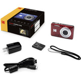 Kodak PIXPRO FZ55 Red 16MP Digital Camera 5X Optical Zoom 28mm Wide Angle 1080P Full HD Video 2.7" LCD Camera + 64GB Card and Reader + Case + Memory Wallet + Tripod + Cleaning Bundle