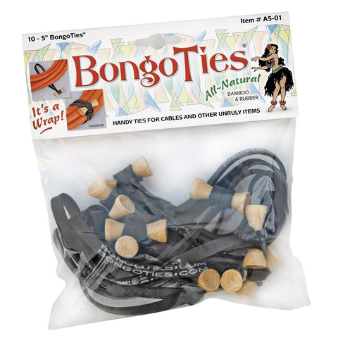 BongoTies Original Bongo Ties A5-01 - 10 Pack ~ Professional cable ties made of natural rubber and bamboo ~ HANDY TIES FOR CABLES AND OTHER UNRULY ITEMS