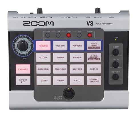 Zoom V3 Vocal Processor, Vocal Effects Pedal, 3-Part Harmony, Pitch Correction, 16 Studio Grade Effects, Battery Powered, for Streaming and Recording