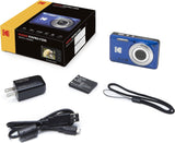 Kodak PIXPRO FZ55 Blue 16MP Digital Camera 5X Optical Zoom 28mm Wide Angle 1080P Full HD Video 2.7" LCD Camera + 64GB Card and Reader + Case + Memory Wallet + Tripod + Cleaning Bundle