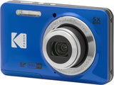 Kodak PIXPRO FZ55 Blue 16MP Digital Camera 5X Optical Zoom 28mm Wide Angle 1080P Full HD Video 2.7" LCD Camera + 64GB Card and Reader + Case + Memory Wallet + Tripod + Cleaning Bundle