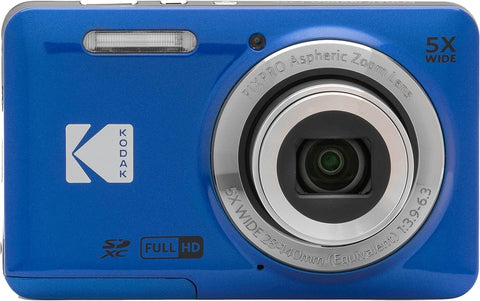 Kodak PIXPRO FZ55 Blue 16MP Digital Camera 5X Optical Zoom 28mm Wide Angle 1080P Full HD Video 2.7" LCD Camera + 64GB Card and Reader + Case + Memory Wallet + Tripod + Cleaning Bundle