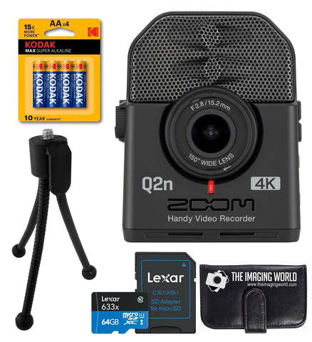 Zoom Q2n-4K Handy Video Recorder, 4K/30P Ultra High Definition Video, Compact Size, Stereo Microphones, Wide Angle Lens, for Recording Music, Video, YouTube Videos, Livestreaming with Bundle