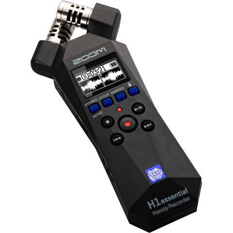 Zoom H1essential Stereo Handy Recorder with 32-Bit Float, Portable, for Musicians, Podcasters, Filmmakers with 32GB MicroSDHC Card and Adapter, Professional Lavalier Microphone + Bundle