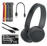 The Imaging World Bundle of Sony Wireless Bluetooth On-Ear Headphones with Microphone (Black) with Charging Cable + Cable Ties + Extension Cable + Microfiber Cloth - Up to 50 Hours Battery Life