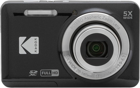 Kodak PIXPRO FZ55 Black 16MP Digital Camera 5X Optical Zoom 28mm Wide Angle 1080P Full HD Video 2.7" LCD Camera + 64GB Card and Reader + Case + Memory Wallet + Tripod + Cleaning Bundle
