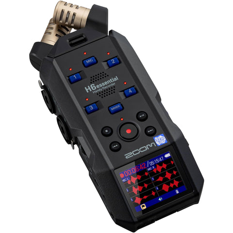 Zoom H6essential (2024 Model, Essential Series) with 32-Bit Float, 6-Track Recorder, Stereo Microphones, 4 XLR/TRS Inputs, for Musicians, Podcasters, & Filmmakers with 64GB Card, Batteries + Bundle