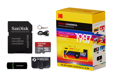 Kodak Charmera Key Chain Digital Camera (Random Style Blind Box) with 32 GB Micro SDHC Card and Reader, Memory Card Wallet Bundle