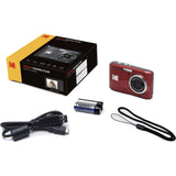 Kodak PIXPRO FZ45 16MP Digital Camera 4X Optical Zoom 27mm Wide Angle 1080P Full HD Video 2.7" LCD Camera (Red) + 64GB Card and Reader + Case + Memory Wallet + Tripod + Cleaning Bundle