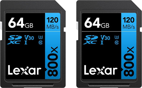 Lexar 64GB Professional 800x SDXC Class 10 UHS-I/U3 Memory Card 2-Pack Bundle