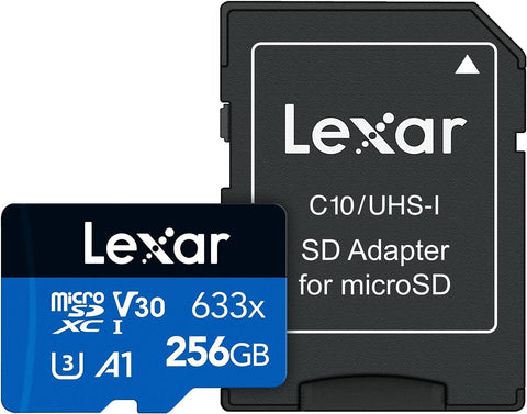 Lexar High-Performance 633x 256GB microSDHC UHS-I Card w/ SD Adapter, Up To 100MB/s Read, for Smartphones, Tablets, and Action Cameras (LSDMI256GBBNL633A)