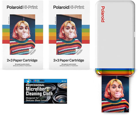 Polaroid Hi-Print - Bluetooth Connected 2x3 Pocket Phone Photo Printer with 2 Polaroid Hi·Print 2x3 Paper Cartridges (40 Sheets) and Microfiber Cloth