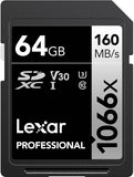 Lexar 64GB Professional 1066x SDXC Class 10 UHS-I Memory Card 2-Pack Bundle with Microfiber Cloth