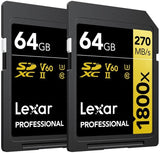 Lexar Professional 1800x SDXC UHS-II Card Gold Series, 64GB - (2-Pack)