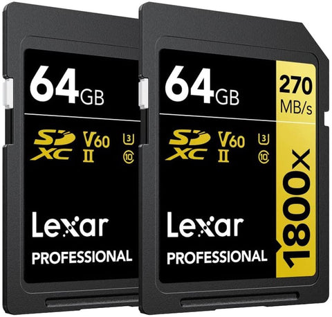 Lexar Professional 1800x SDXC UHS-II Card Gold Series, 64GB - (2-Pack)