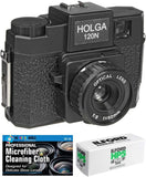 Holga 120N Medium Format Film Camera (White) with Ilford HP5 120 Film Bundle and Microfiber Cloth
