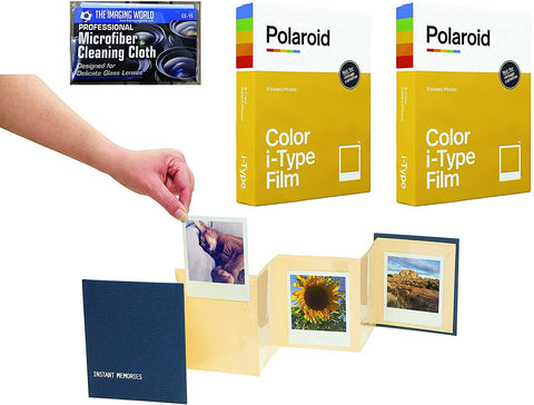 Impossible/Polaroid Color Glossy Instant Film for Polaroid Originals I-Type OneStep2 Camera - 2 Pack - with Instant Memories Album and Microfiber Cloth