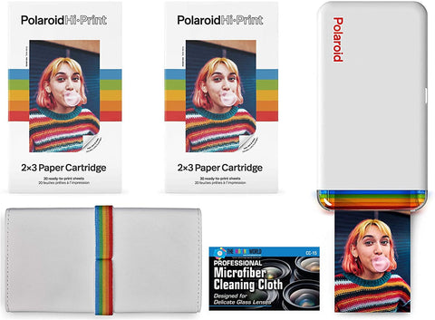Polaroid Hi-Print - Bluetooth Connected 2x3 Pocket Phone Photo Printer with 2 Polaroid Hi·Print 2x3 Paper Cartridges (40 Sheets), Special Pouch/Case and Microfiber Cloth