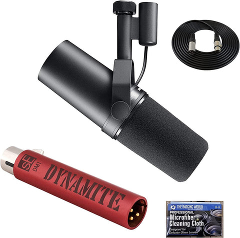 Shure SM7B Vocal Microphone with SE Electronics Dynamite Active Inline Preamplifier and Extra 10' XLR Cable Bundle