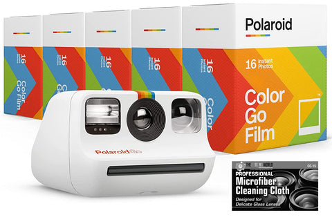 Polaroid Originals Bundle Go Instant Camera with 5 Double Packs (80 Prints) of Color Film and Microfiber Cloth