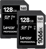 Lexar Silver Series Professional 1066x 128GB SDXC UHS-I Memory Card, 2-Pack