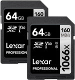 Lexar Silver Series Professional 1066x 64GB SDXC UHS-I Memory Card, 160MB/s Read, 70MB/s Write, 2-Pack
