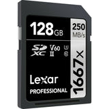 Lexar 128GB Professional 1667x UHS-II V60 U3 SDXC Memory Card for Full-HD, 3D,4K