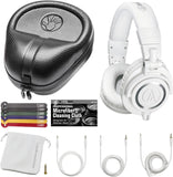 Audio-Technica ATH-M50x Professional Monitor Headphones (White) + Slappa Full Sized HardBody PRO Headphone Case (SL-HP-07) + Bundle