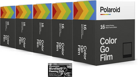 Polaroid Originals Go Instant Color Film Black Frame for The Polaroid GO Camera - 5 Double Packs with Cloth (80 Photos)